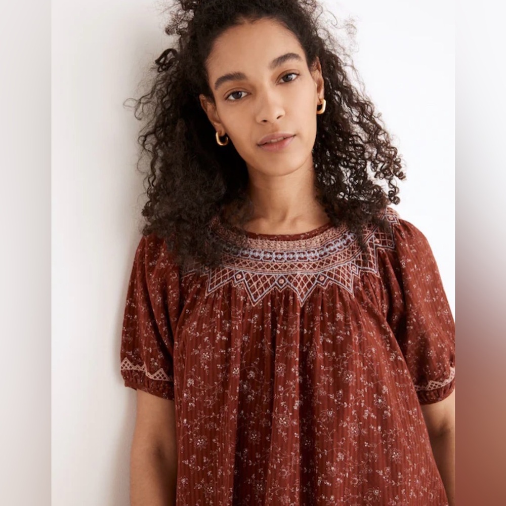 Madewell Square Neck Smocked Top in Dotted Vines - Size Small